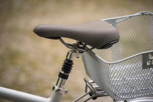 close-up on bike seat and basket