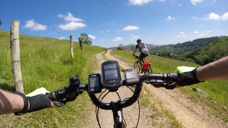 close-up on garmin computer on bike handlebars