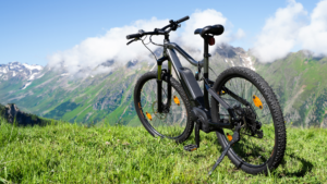 e-bike with mountains in the background